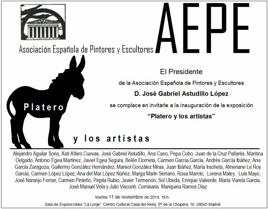 Invitación inauguración Platero y los artistas Madrid